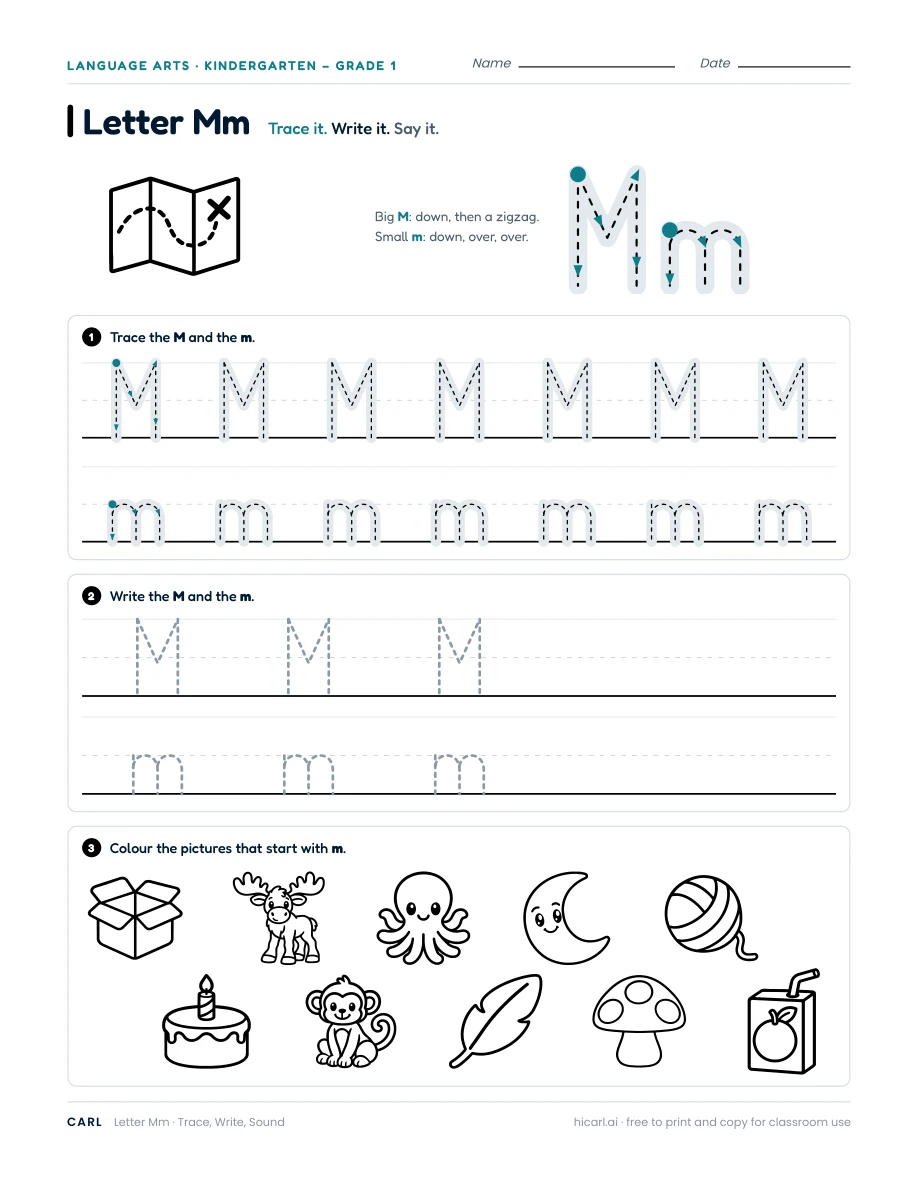Letter M worksheet — page 1 of 1