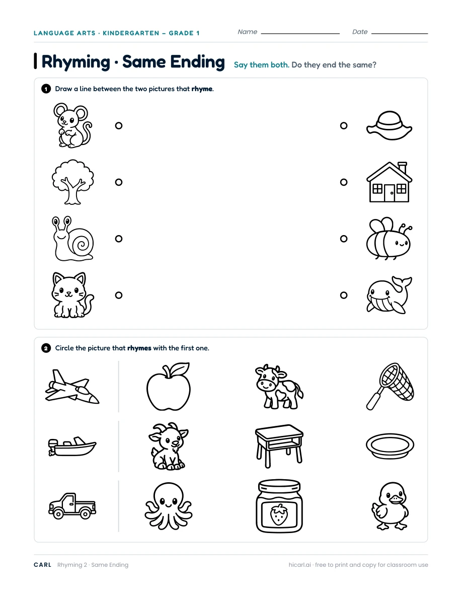 Rhyming worksheets preview