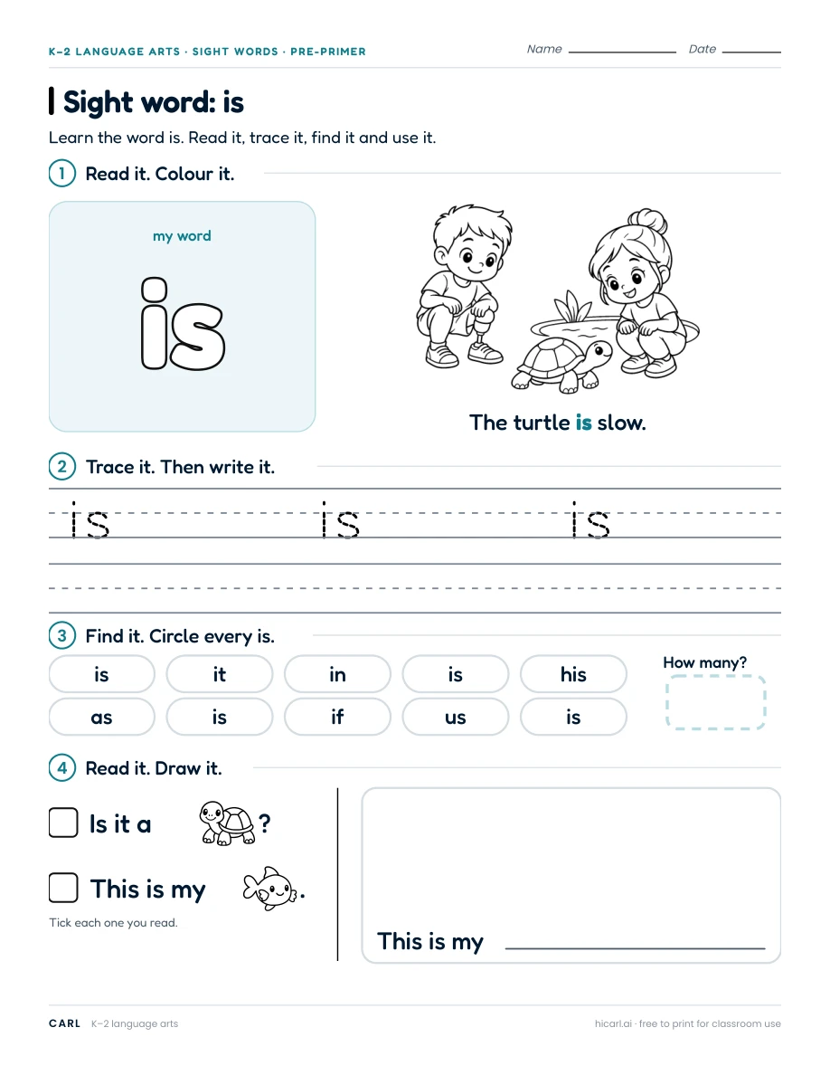 Sight word: is preview