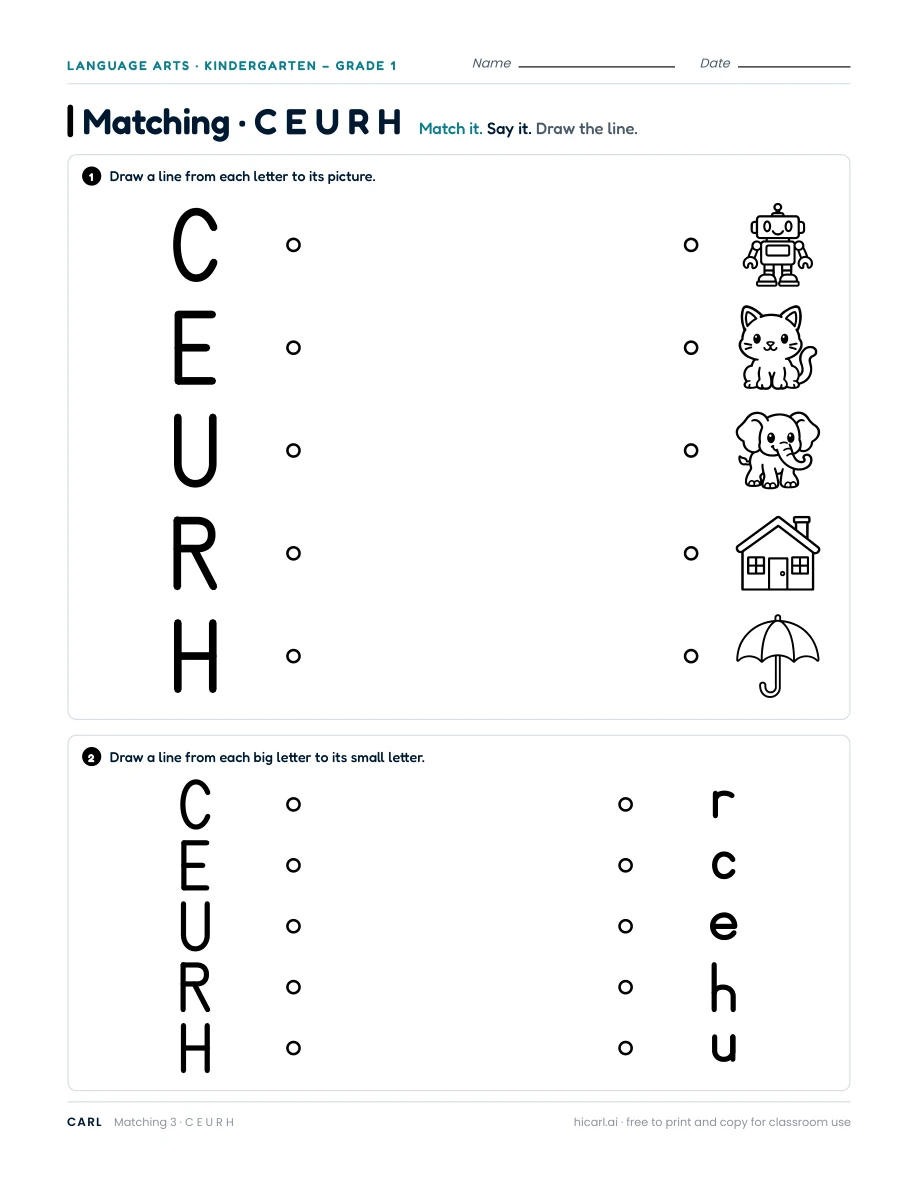 C, E, U, R, H matching worksheet — page 1 of 1