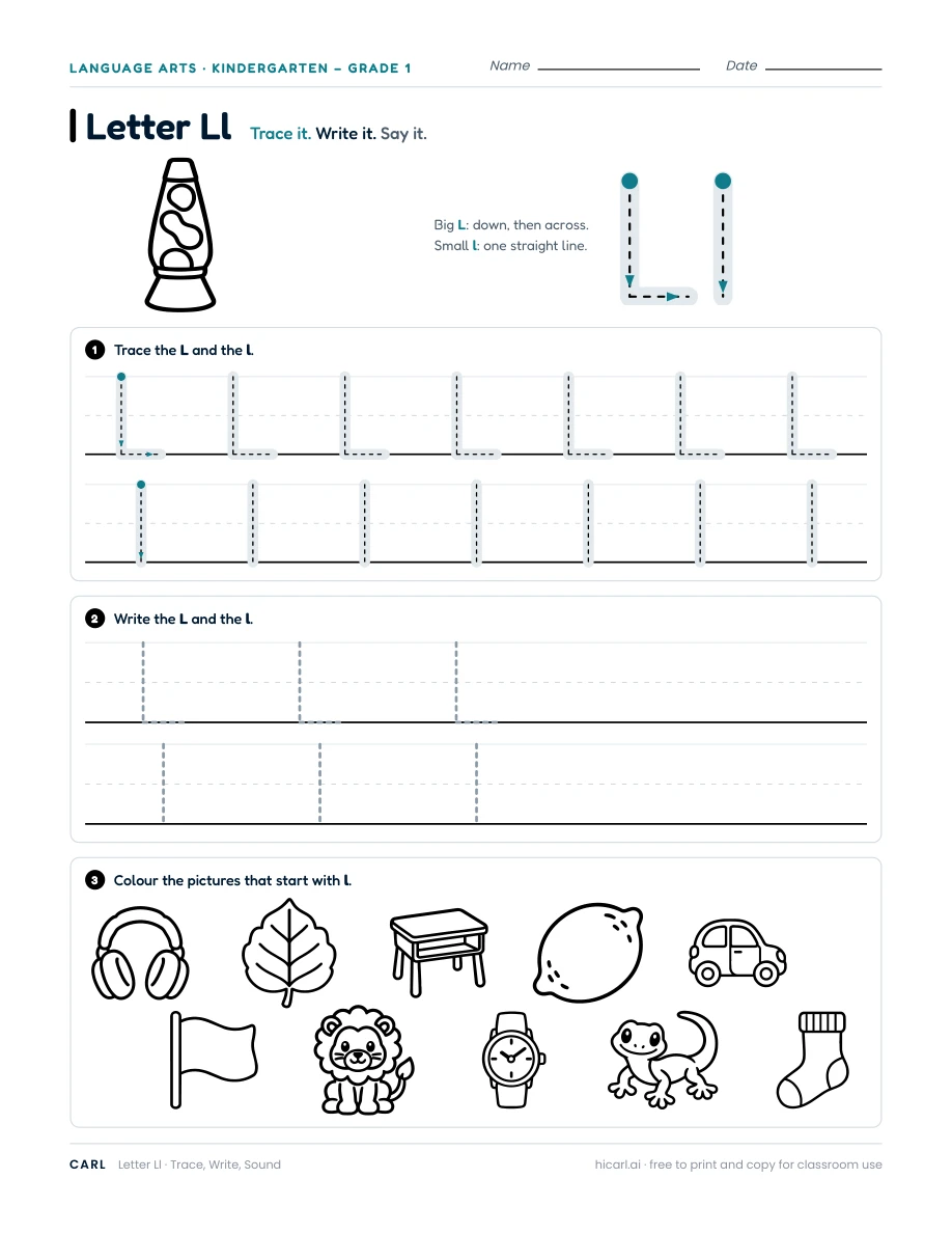 Letter L worksheet — page 1 of 1