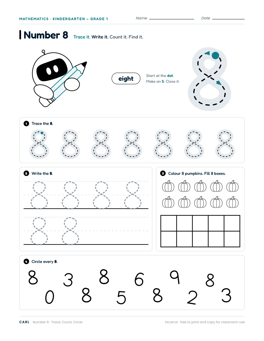 Number 8 worksheet — page 1 of 1