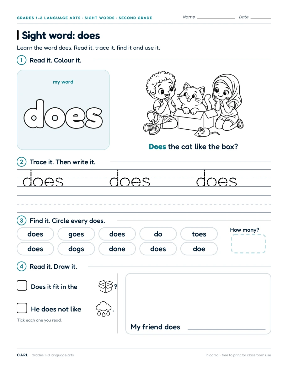 Sight word: does preview