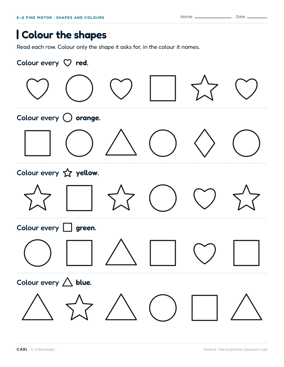 Colour the shapes worksheet preview