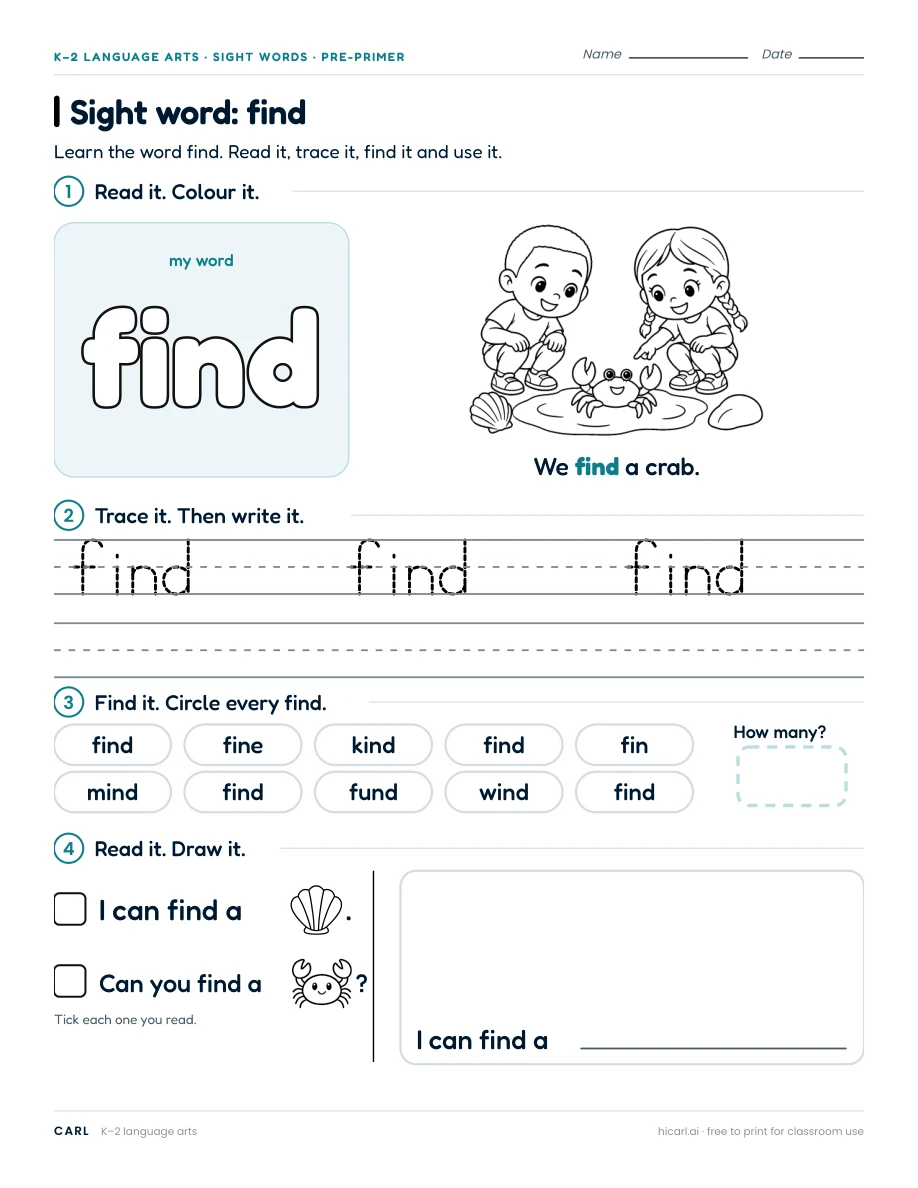 Sight word: find preview