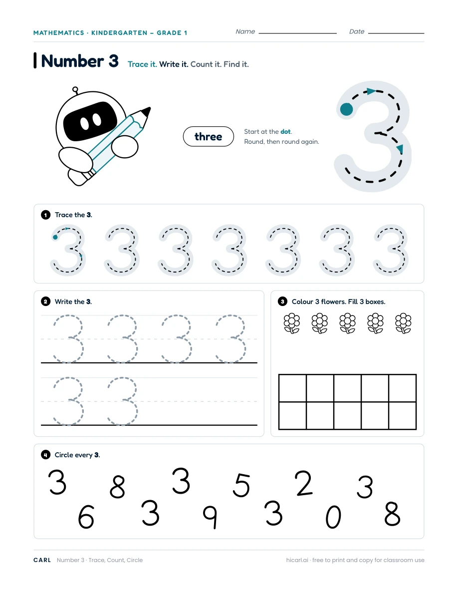 Number 3 worksheet — page 1 of 1