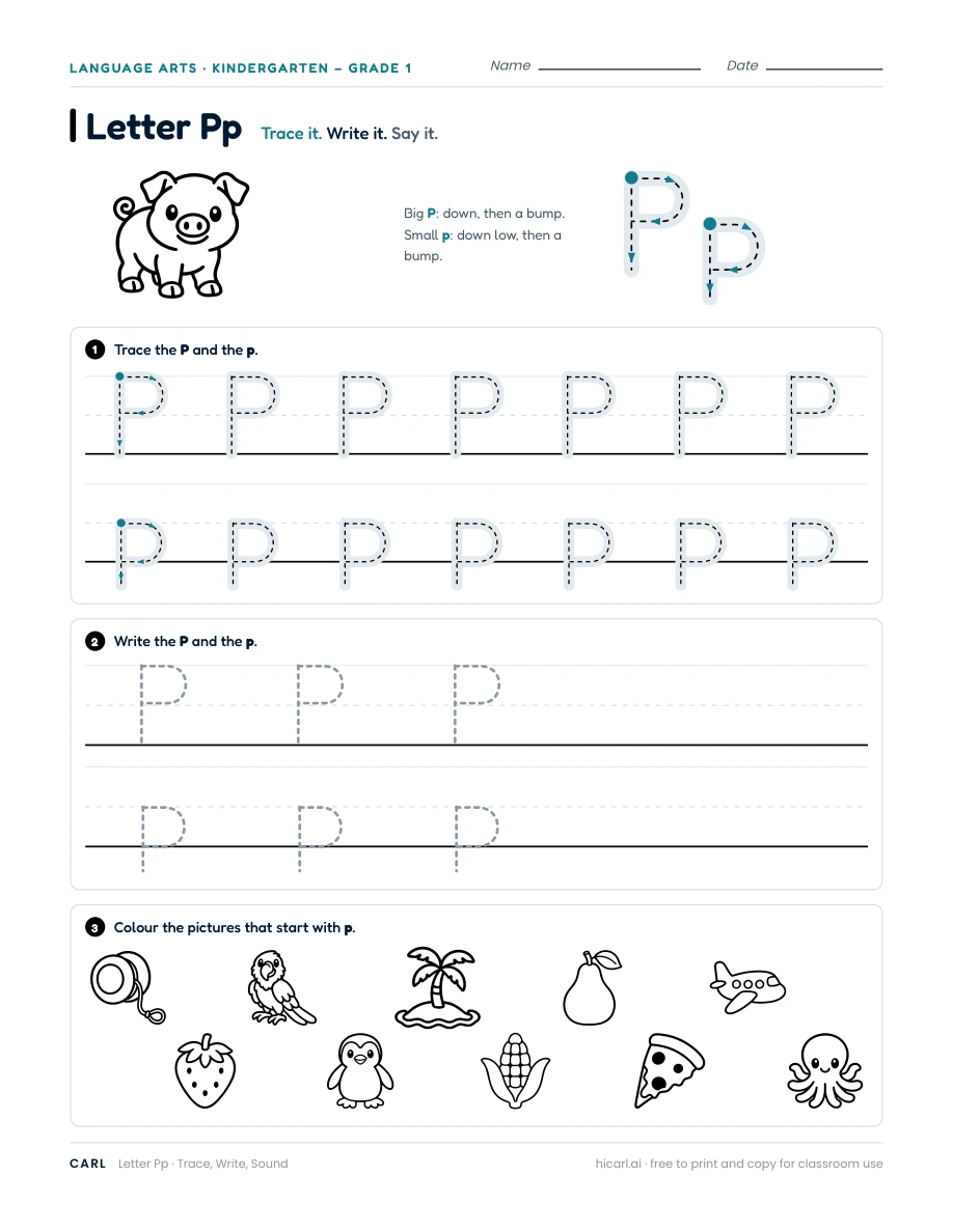 Letter P worksheet — page 1 of 1