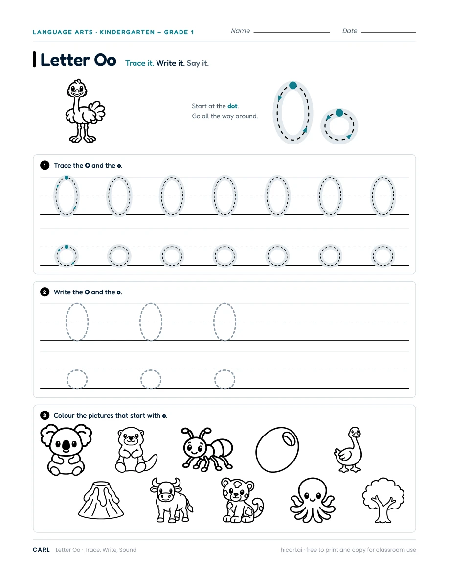 Letter O worksheet — page 1 of 1