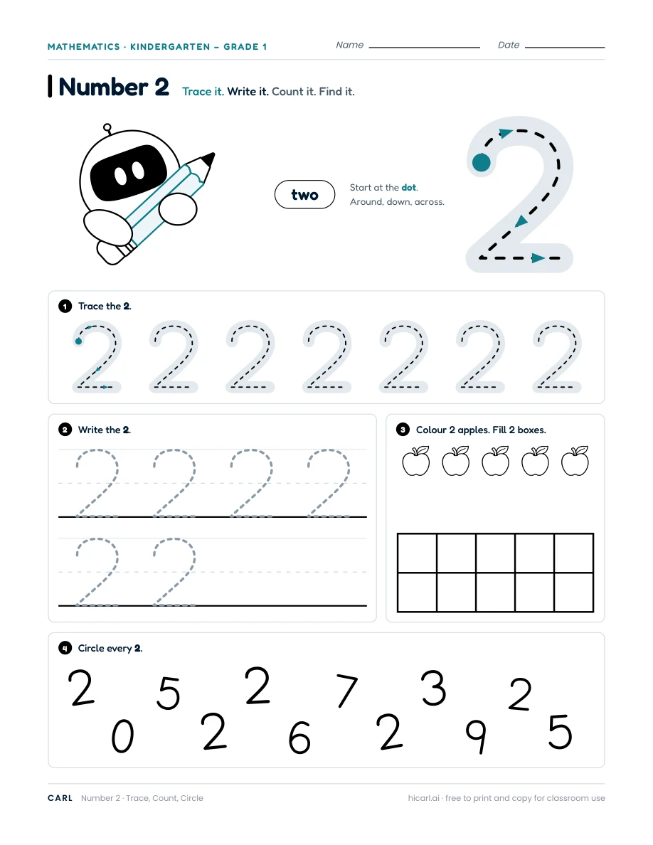 Number 2 worksheet — page 1 of 1