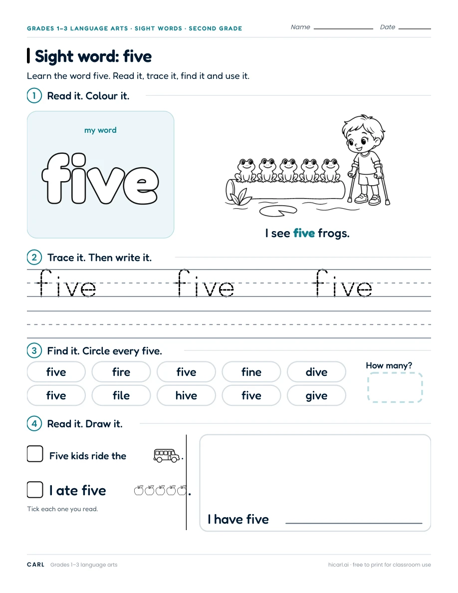 Sight word: five preview