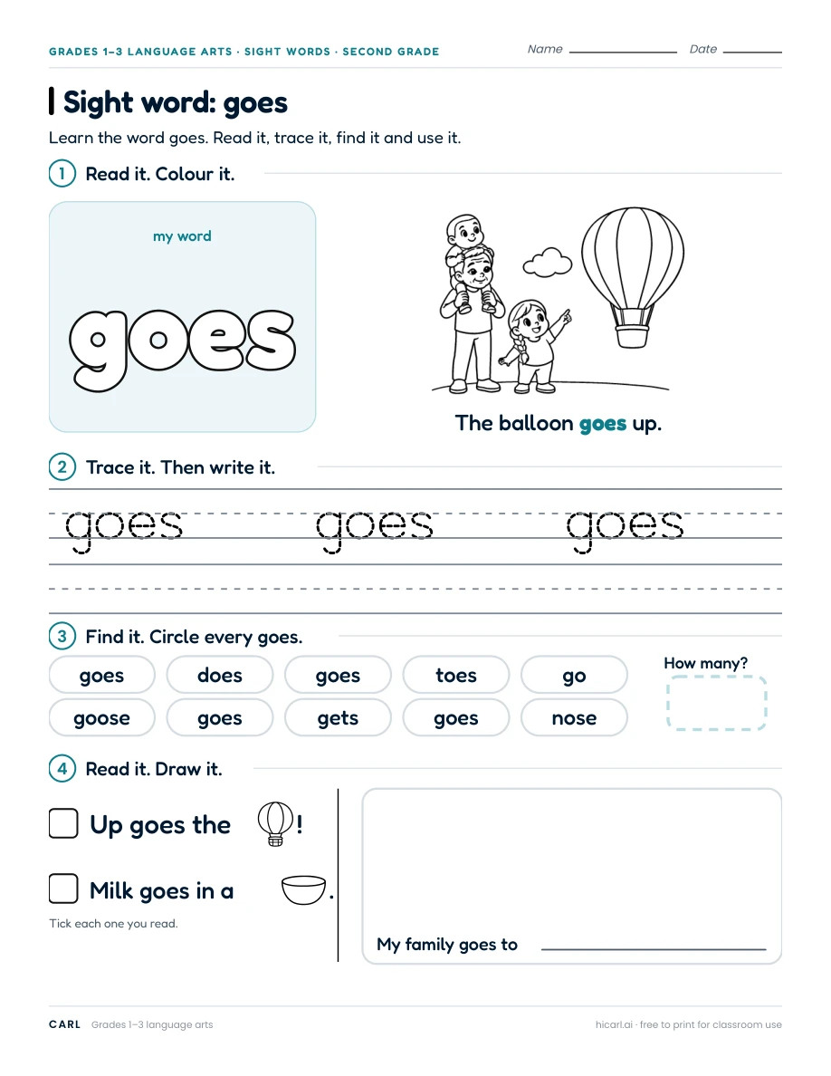 Sight word: goes preview