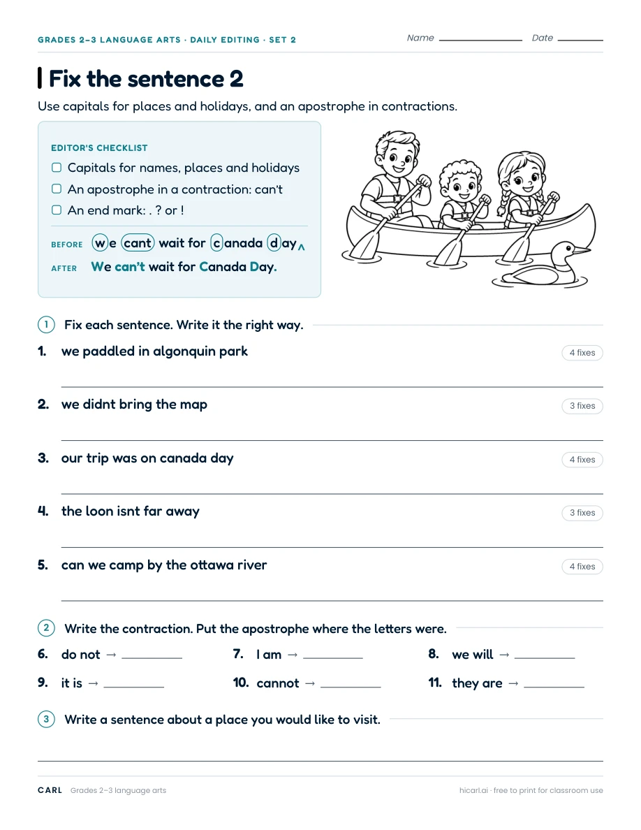 Sentence editing practice 5 (Grade 2, Grade 3) preview