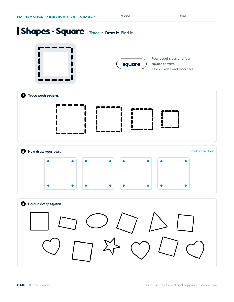 Square worksheet — page 1 of 1
