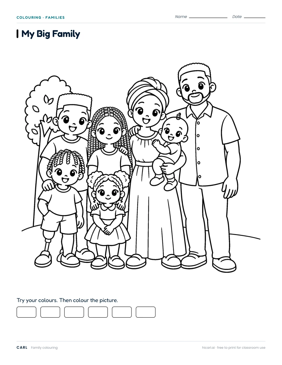 Brothers and Sisters colouring page preview
