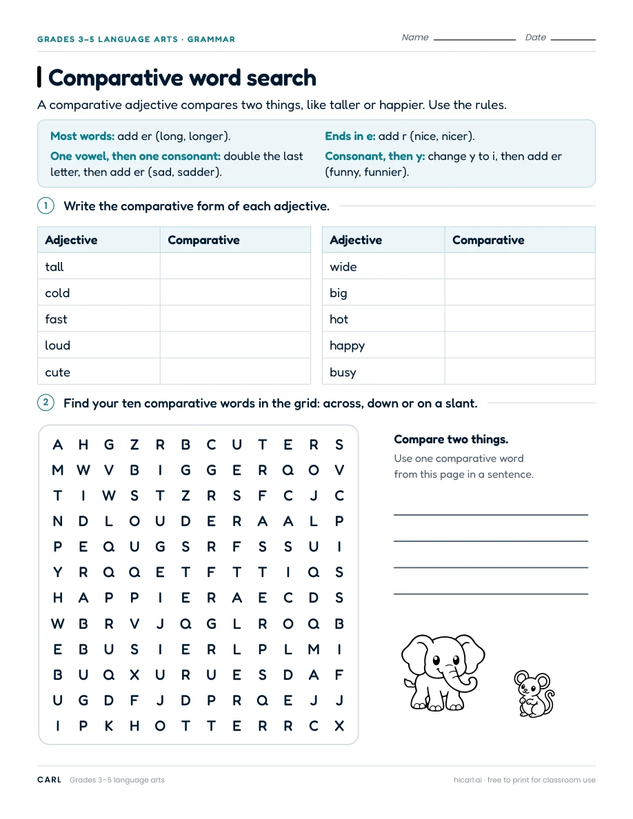 Comparative word search preview