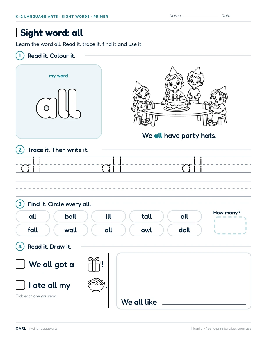 Primer sight word worksheets preview