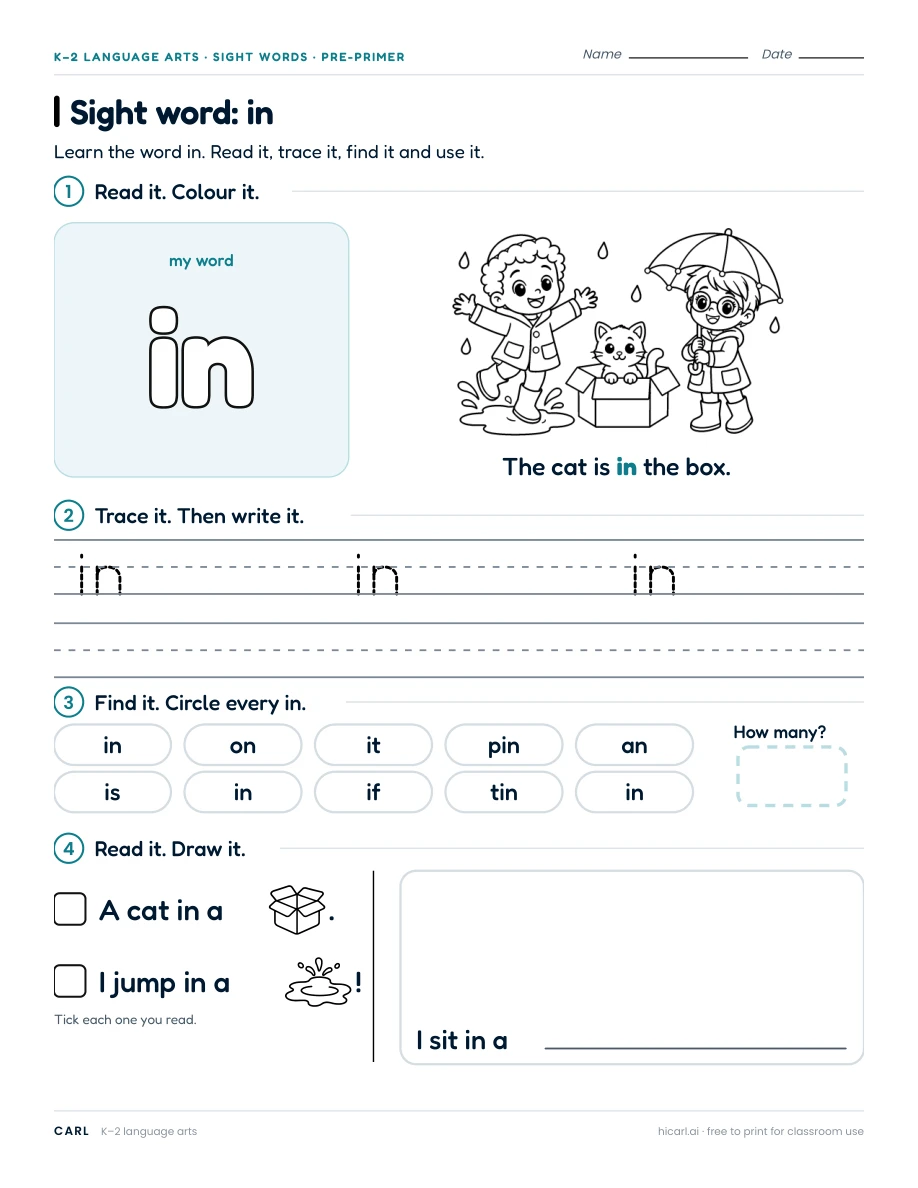 Sight word: in preview