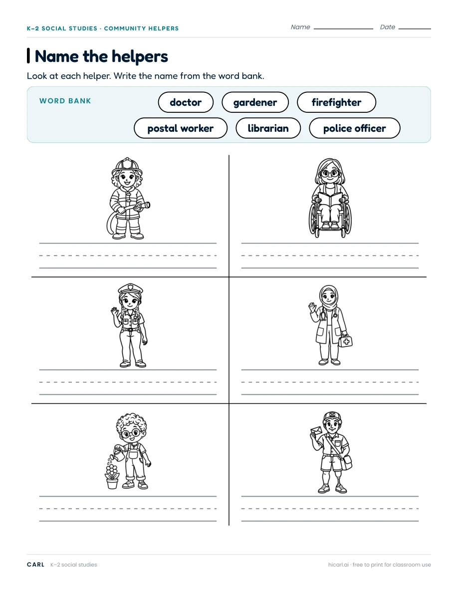 Community helper pictures and vehicles worksheets preview