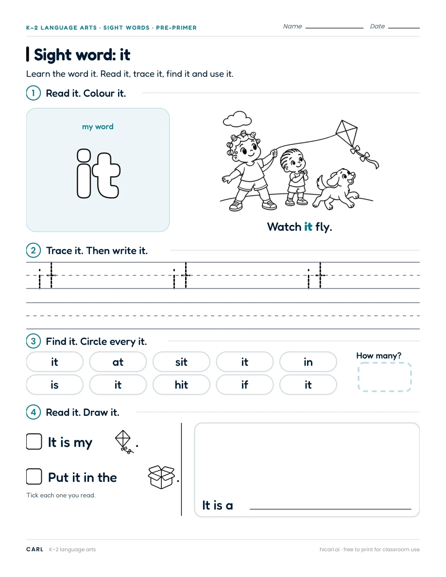 Sight word: it preview
