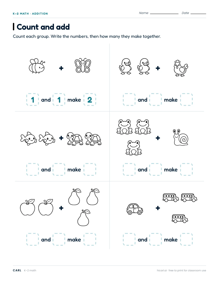Addition and subtraction worksheets preview