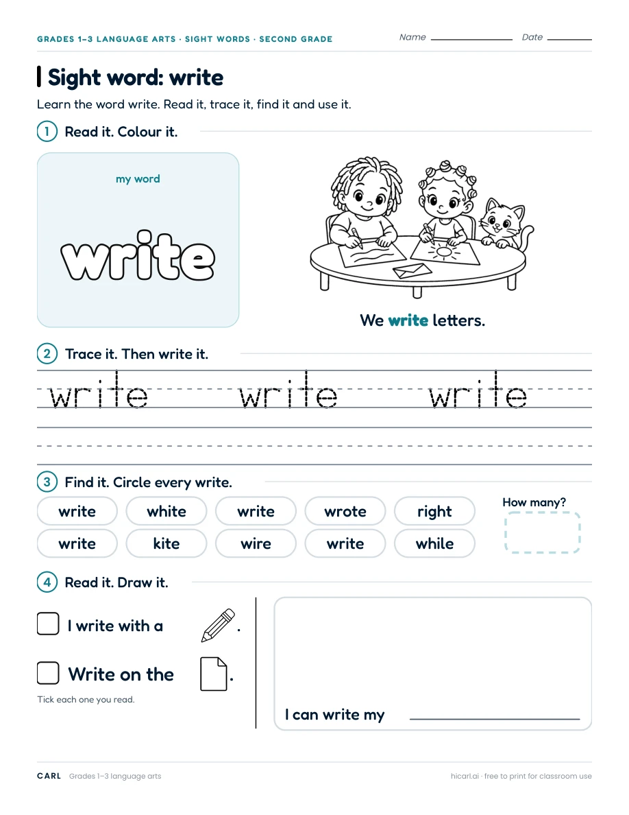 Sight word: write preview