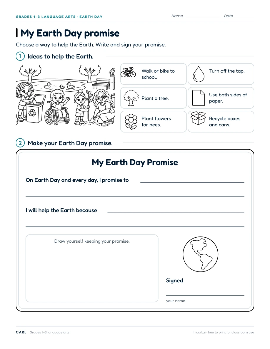 My Earth Day promise worksheet preview