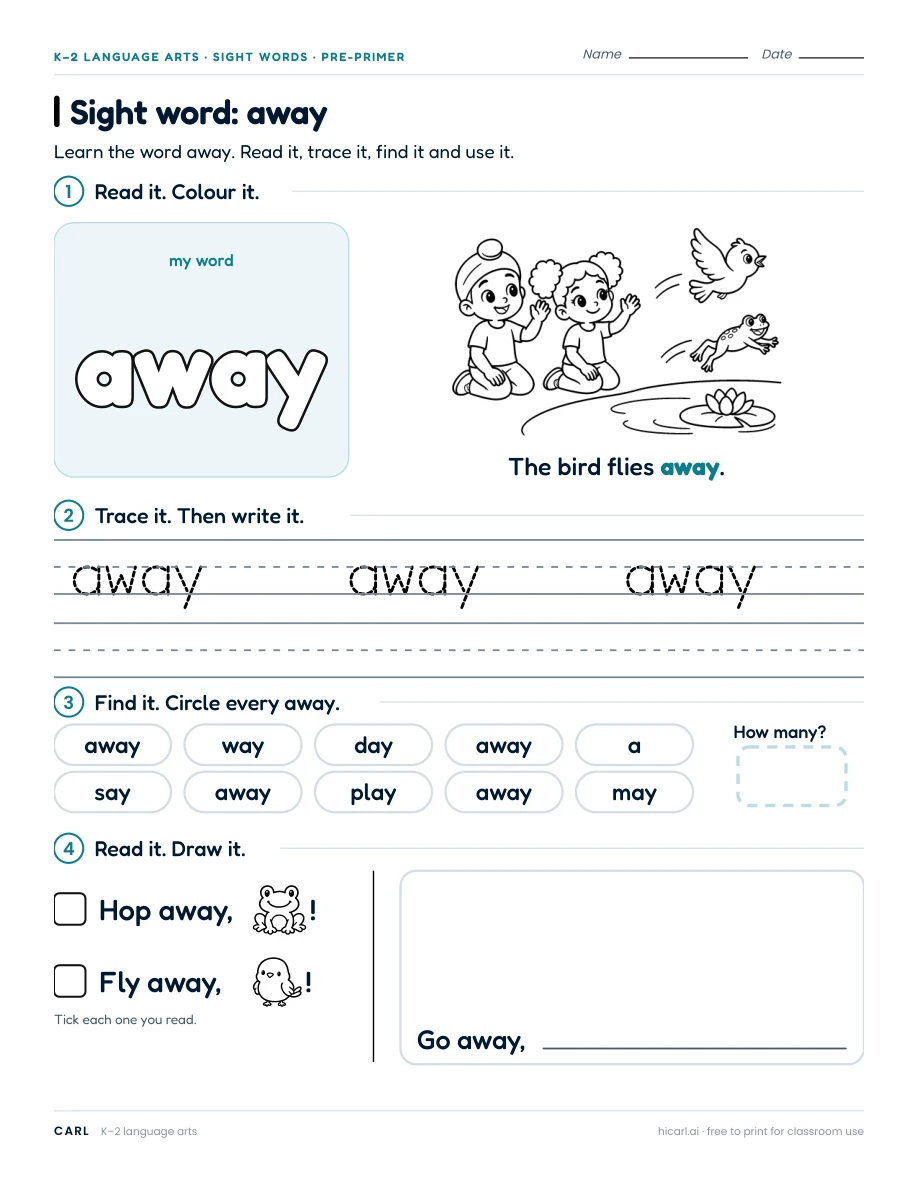 Sight word: away preview