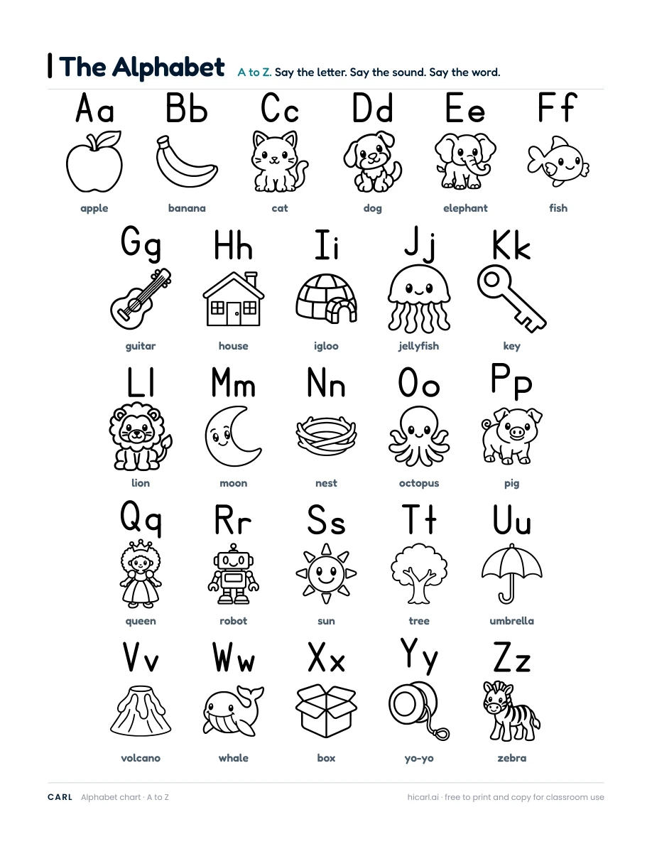Letters A to Z worksheets preview