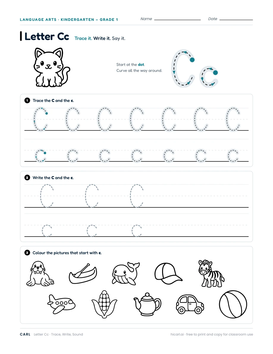 Letter C worksheet — page 1 of 1