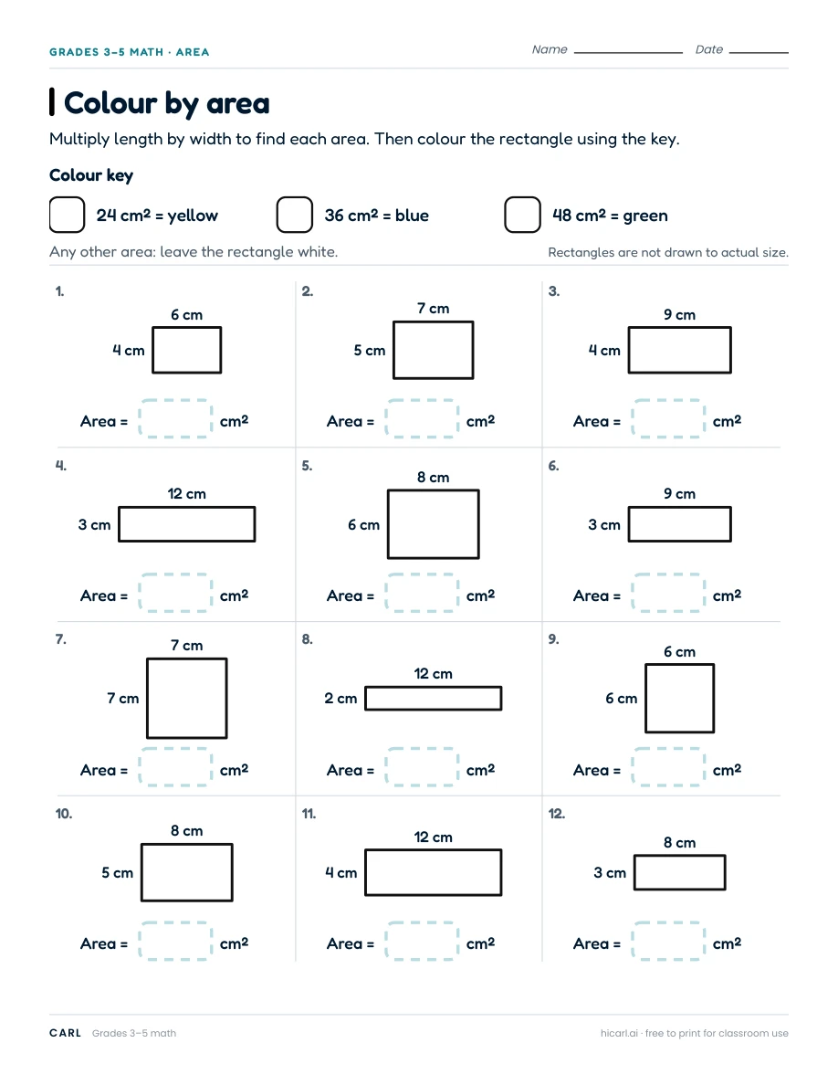 Area and perimeter practice worksheets preview
