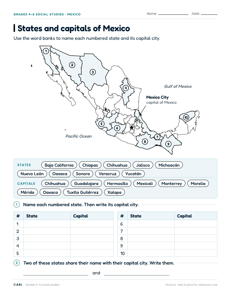 Mexico and UK map practice worksheets preview