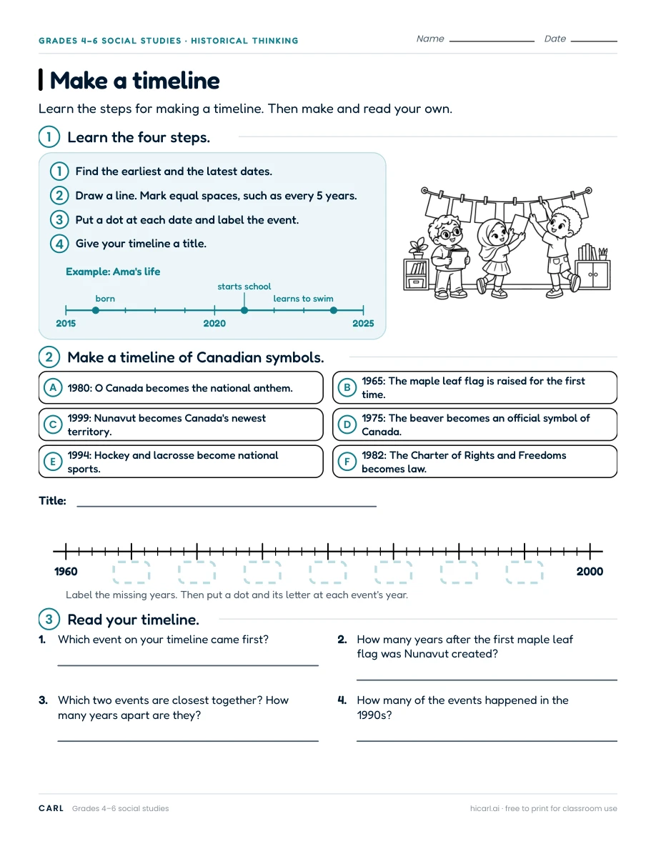 Make a timeline worksheet preview