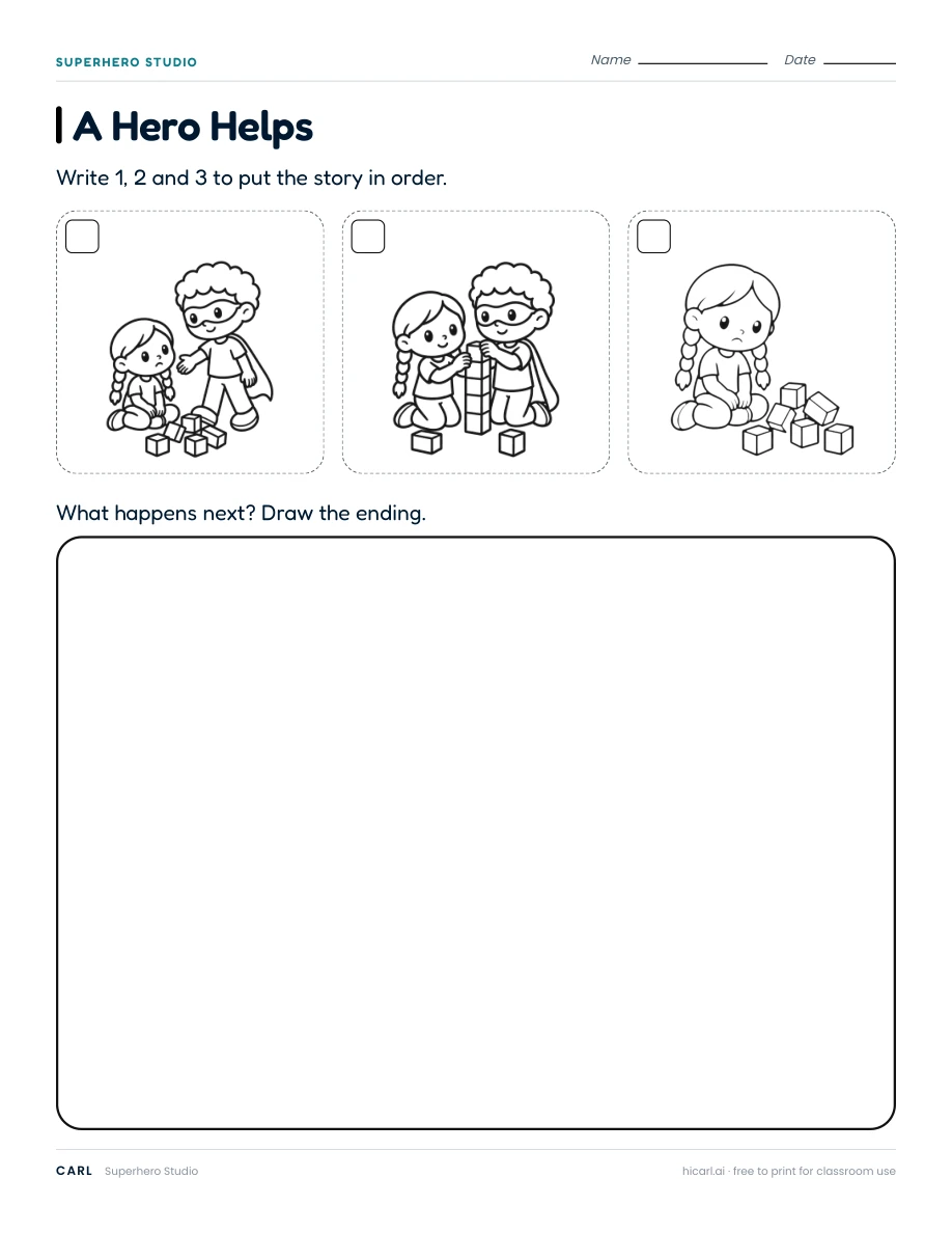 Superhero Studio: A Hero Helps worksheet preview