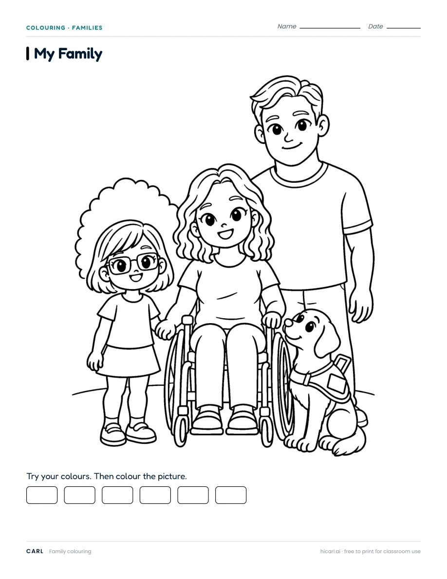 My Family colouring page preview