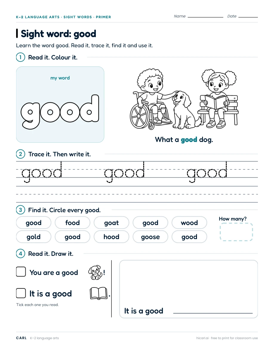 Sight word: good preview