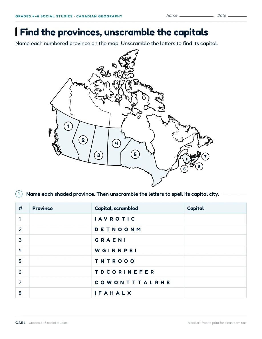 Canadian capital map practice worksheets preview