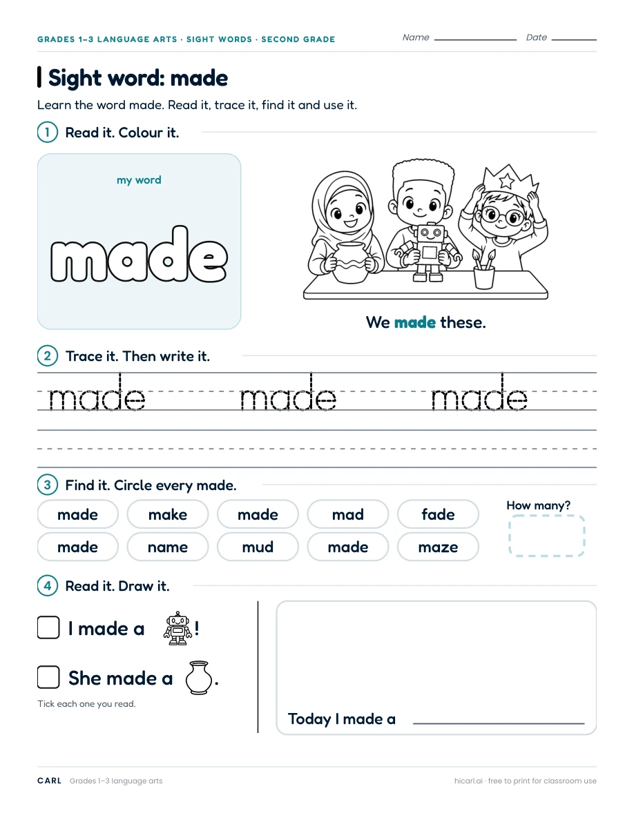 Sight word: made preview