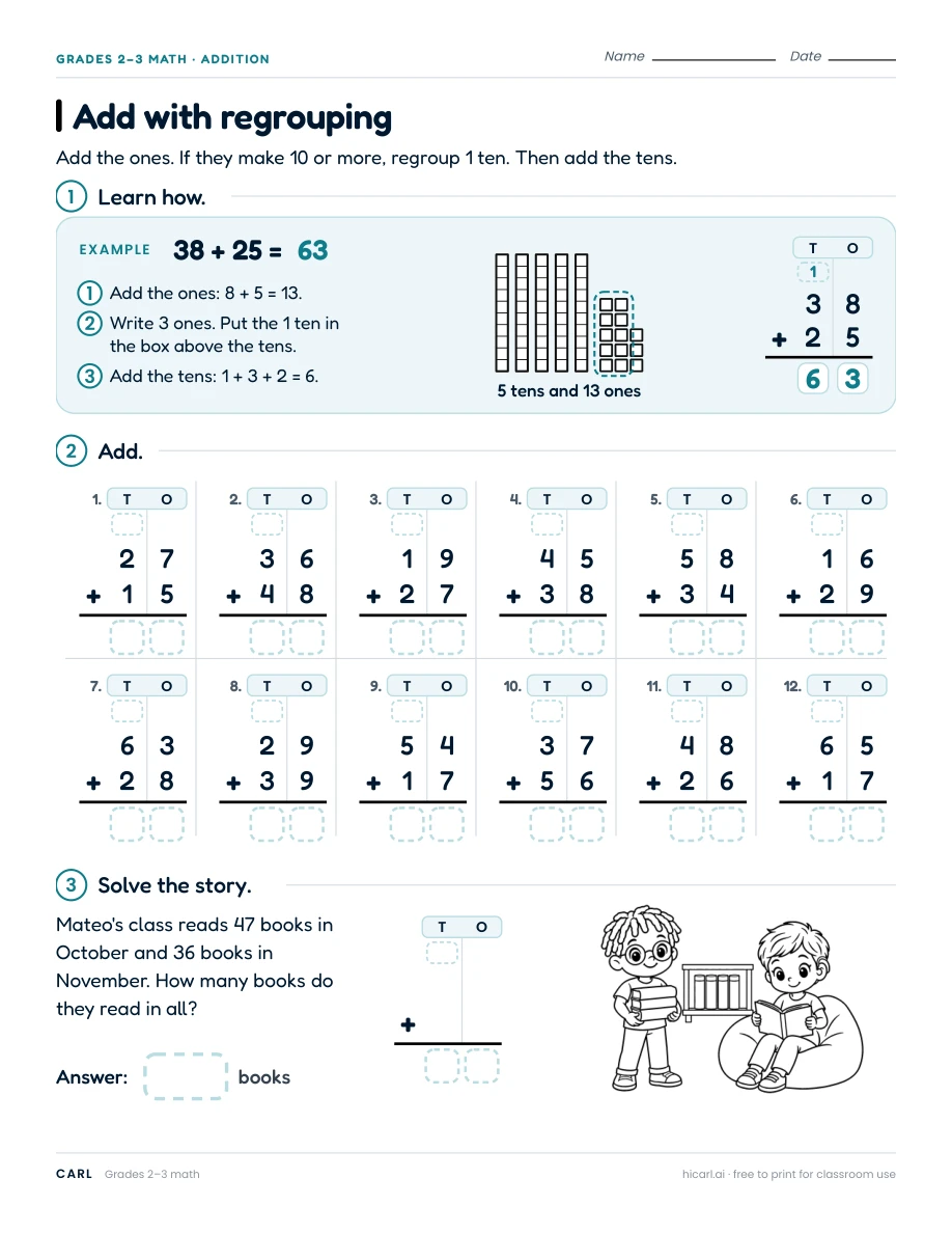 Column addition and subtraction worksheets preview