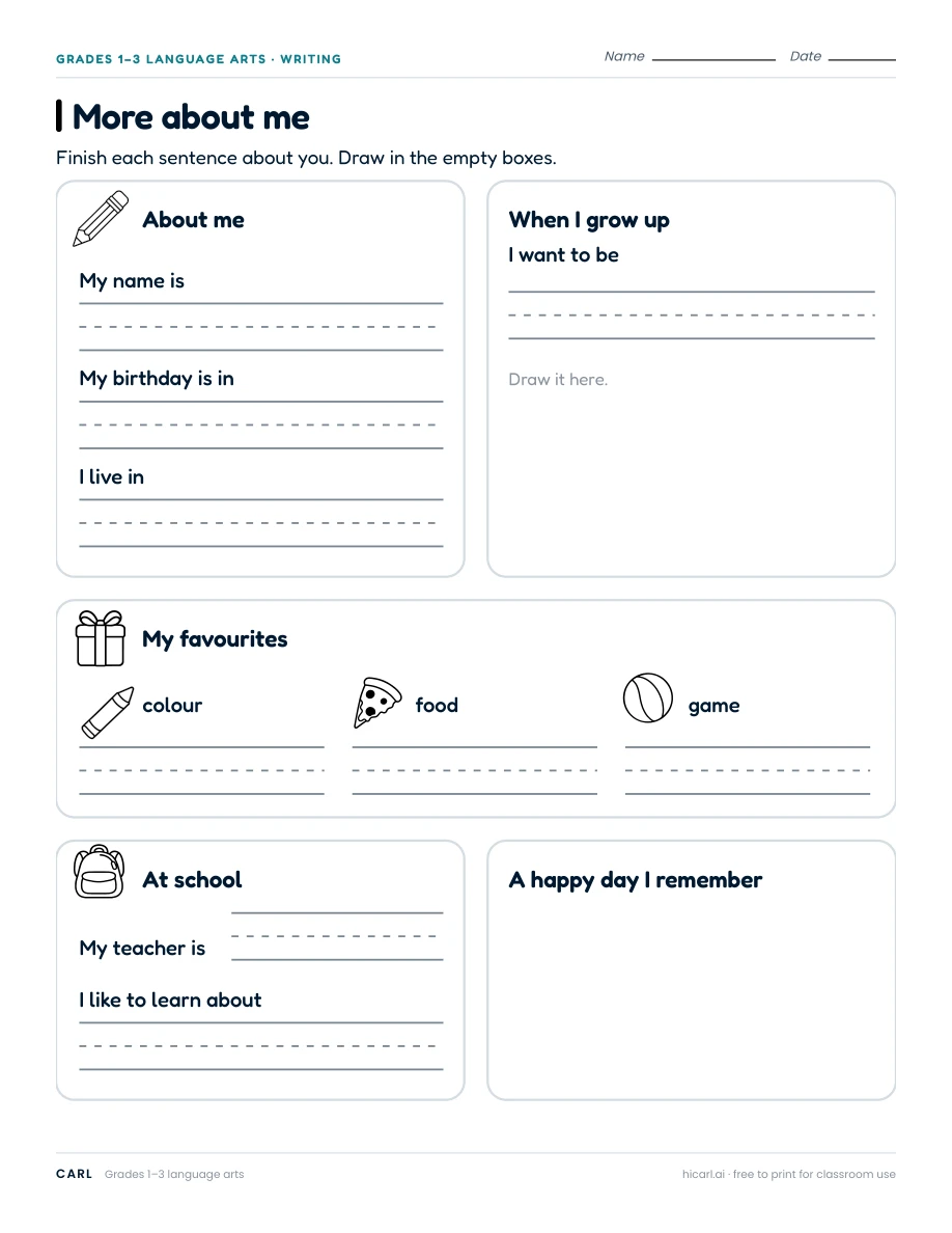 More about me worksheet preview