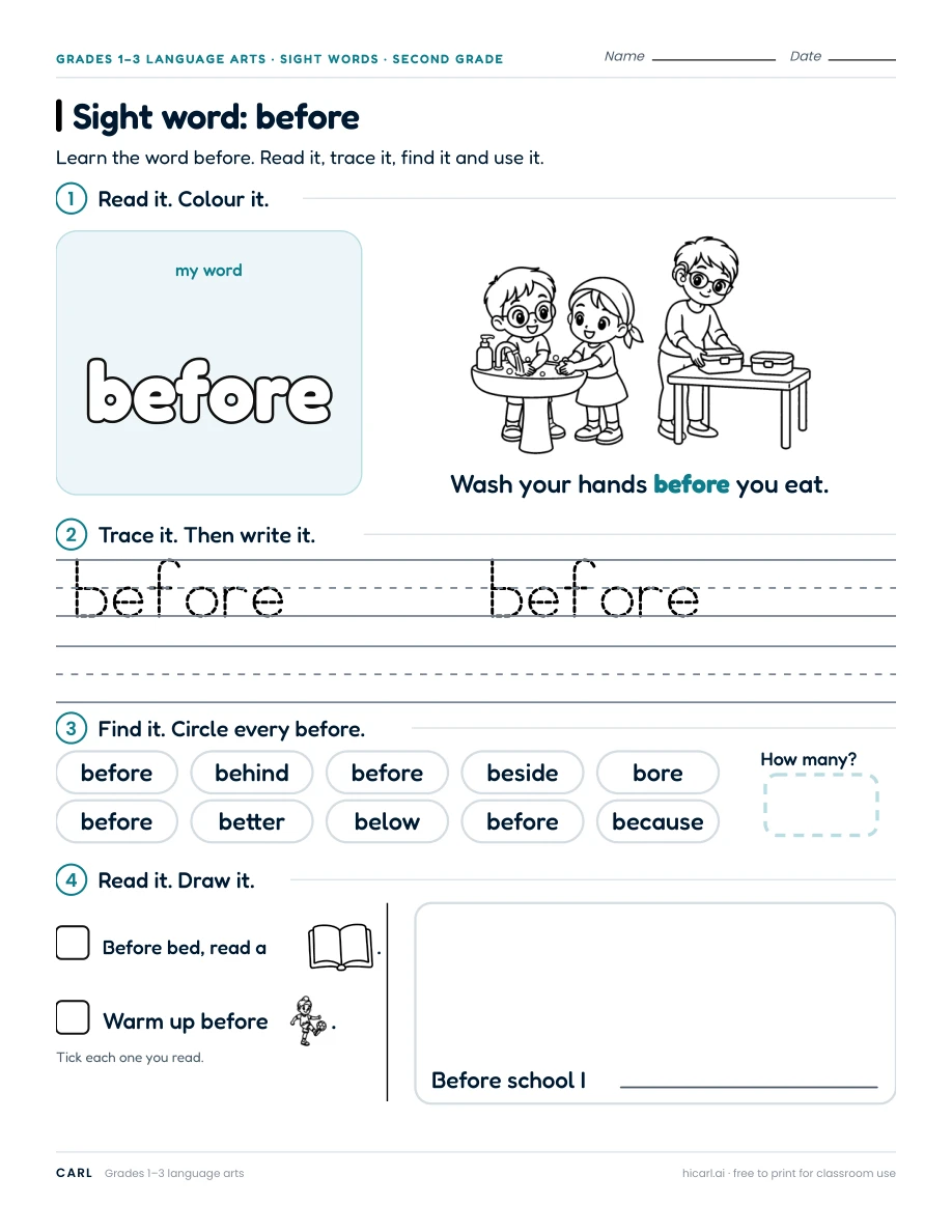 Sight word: before preview
