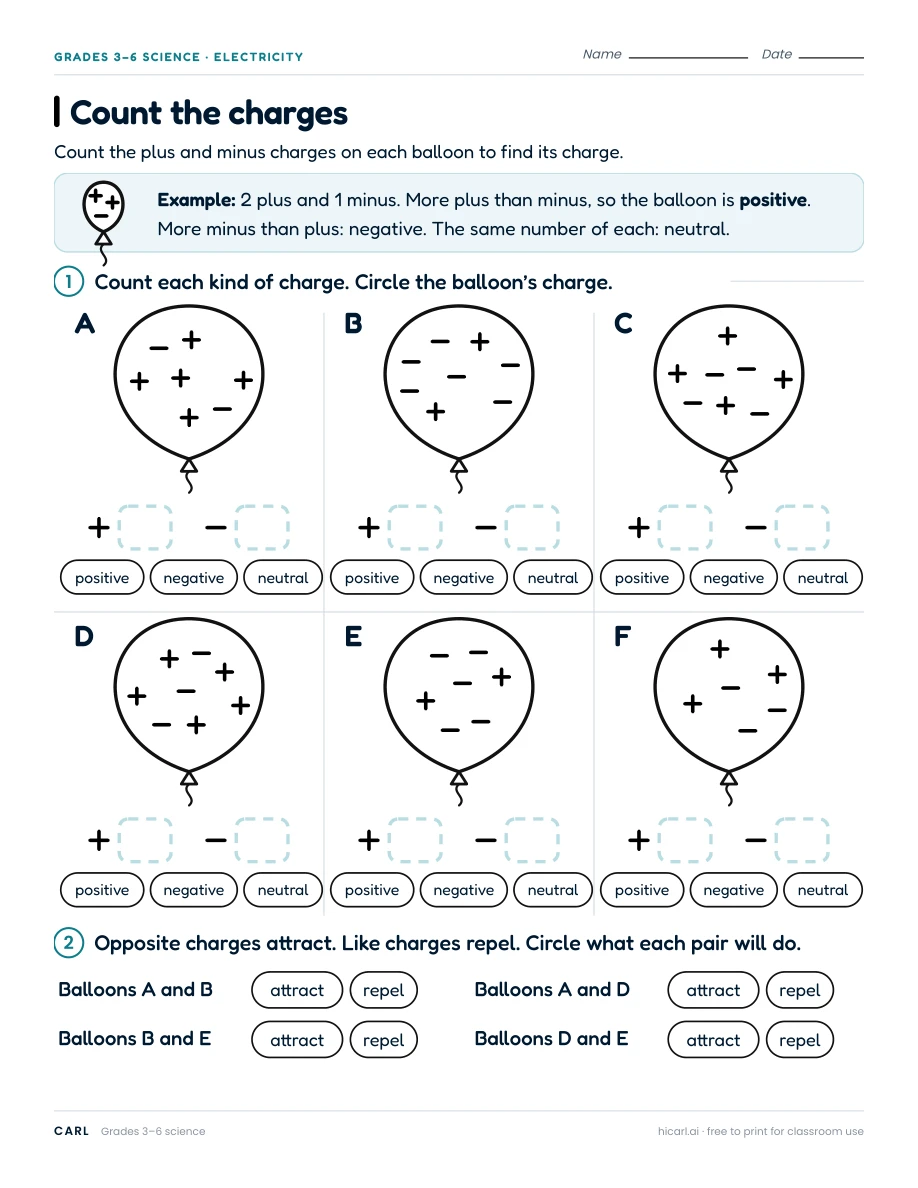 Electricity and electric charge worksheets preview