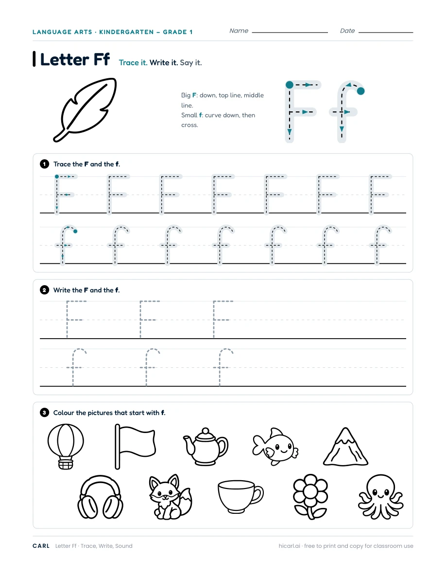 Letter F worksheet — page 1 of 1
