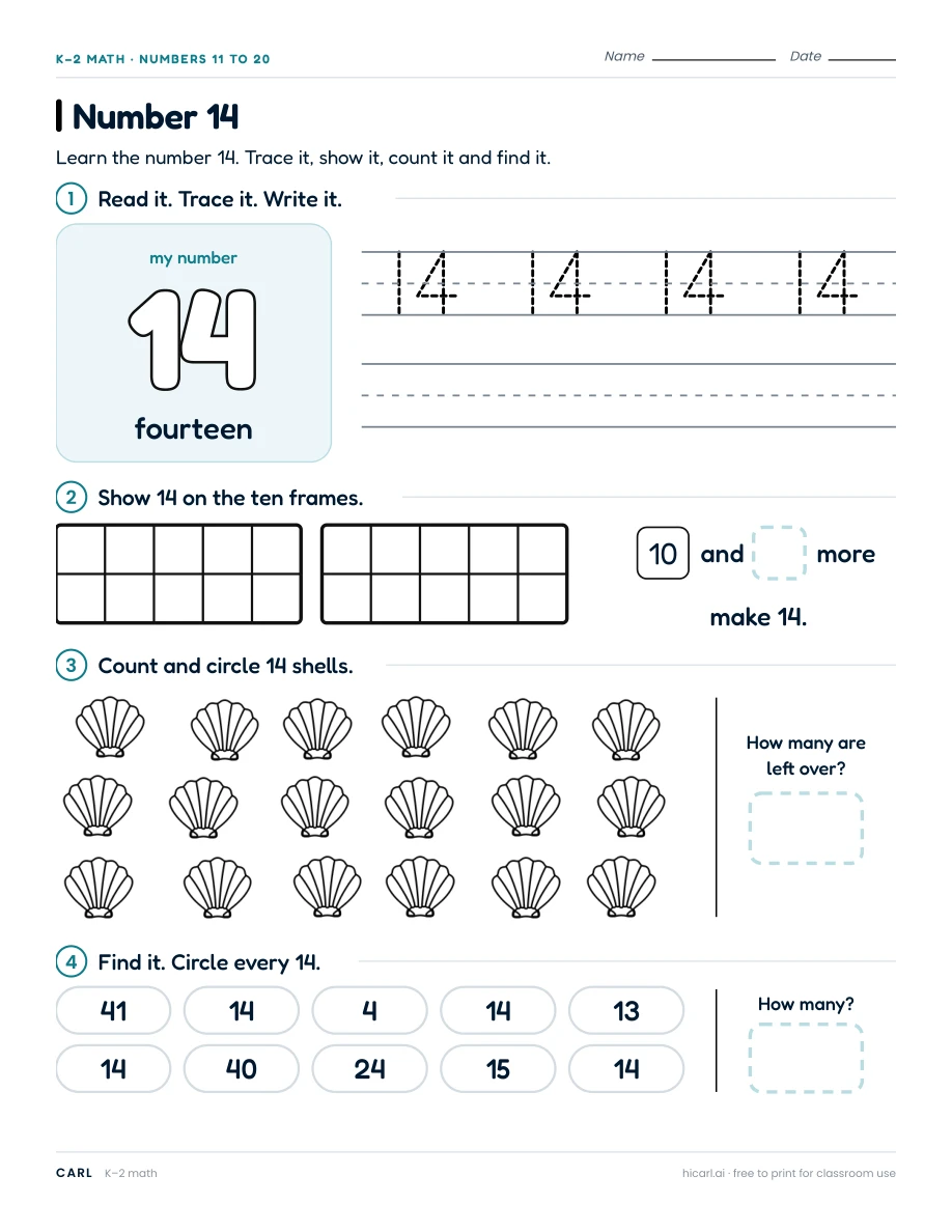 Number 14 worksheet preview