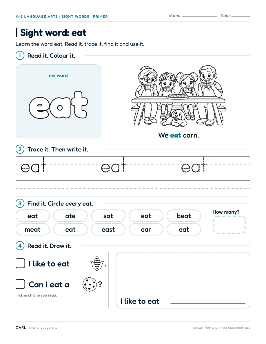 Sight word: eat preview